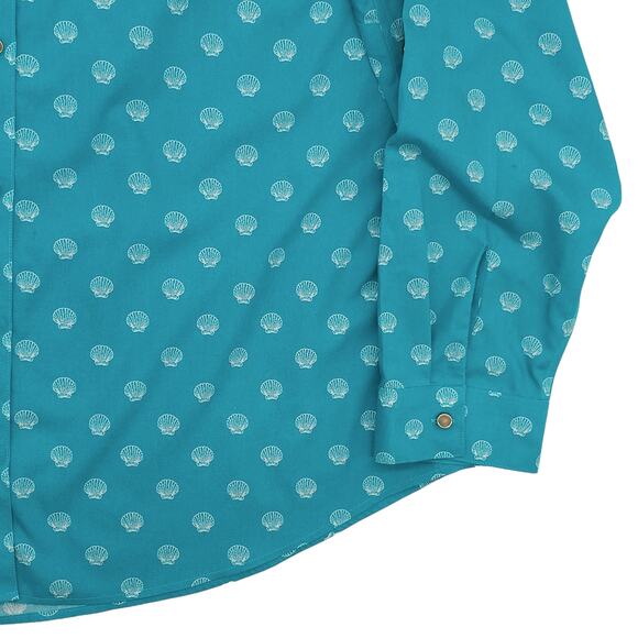 Chicos Blouse Womens 2 Large Tab Sleeve No Iron Hardware Seashell Button Blue - Picture 5 of 13